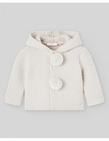 CHAQUETON LANA LEIRA POMPONES BEIG...