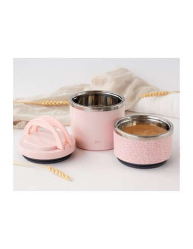 TERMO SOLIDOS 930ML HOJAS ROSA KIO KIDS
