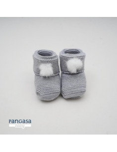 BOTITA LANA GRIS POM POM BEIG