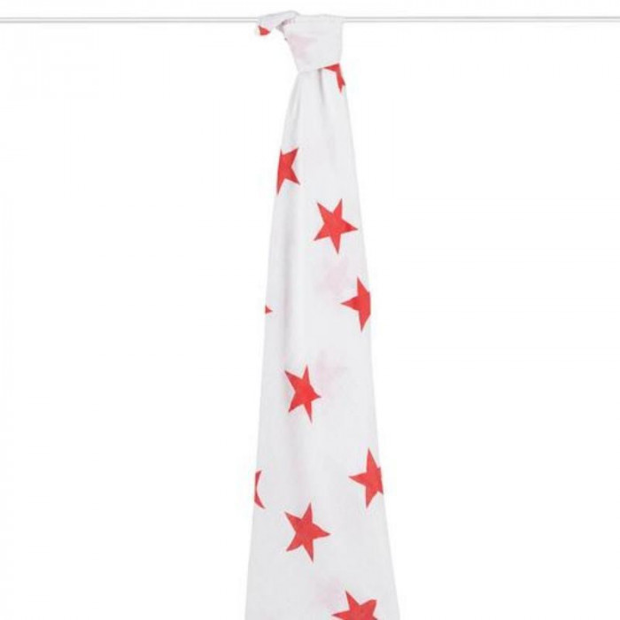 MUSELINA 120*120 ESTRELLAS BLA ROJO