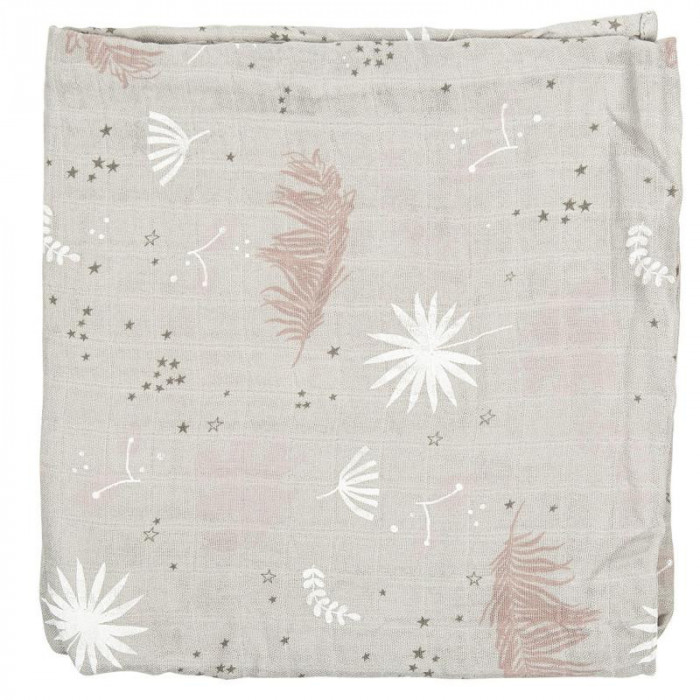 MUSELINA BAMBU FLORAL GRIS ROSA
