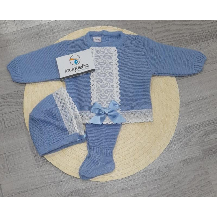 CONJ.3P LANA TACHON ENCAJE VERTICAL AZUL