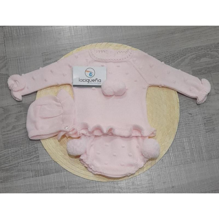 JERSEY LANA+BRAGA+GORRO POM POM ROSA