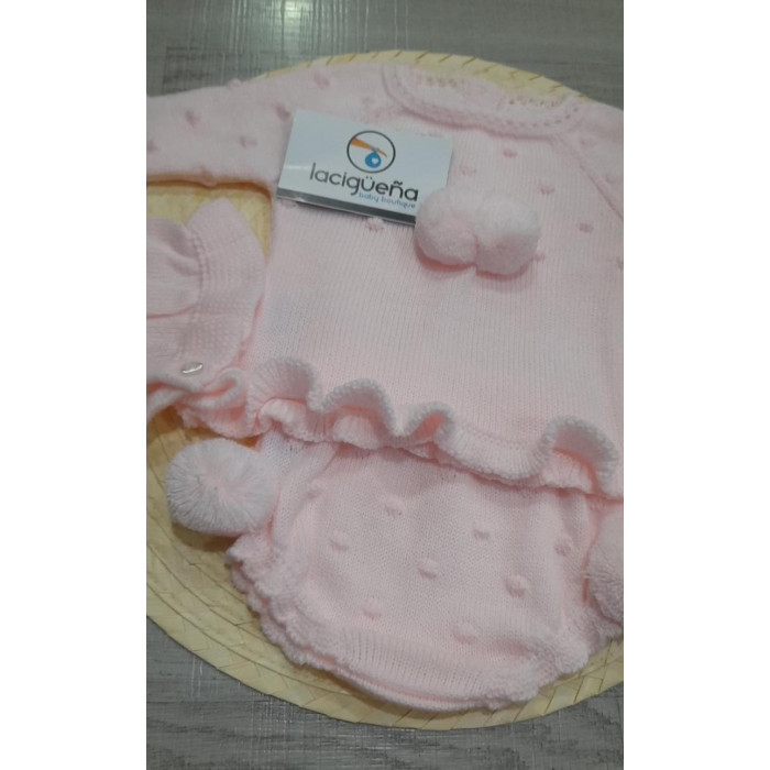 JERSEY LANA+BRAGA+GORRO POM POM ROSA