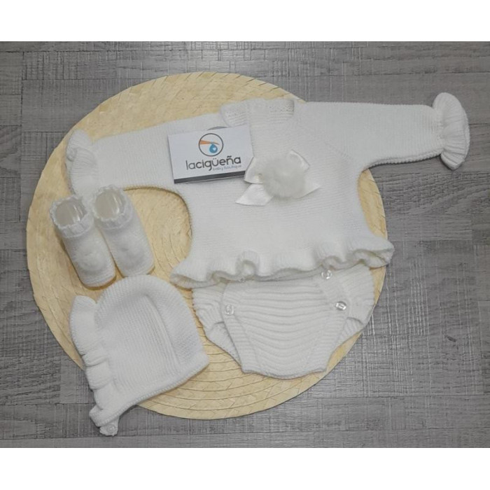 CONJ.4P LANA RANITA BEIG LAZO POM POM