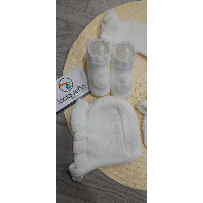 CONJ.4P LANA RANITA BEIG LAZO POM POM