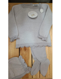 CONJ. 3P LANA GRIS PUNTITOS...