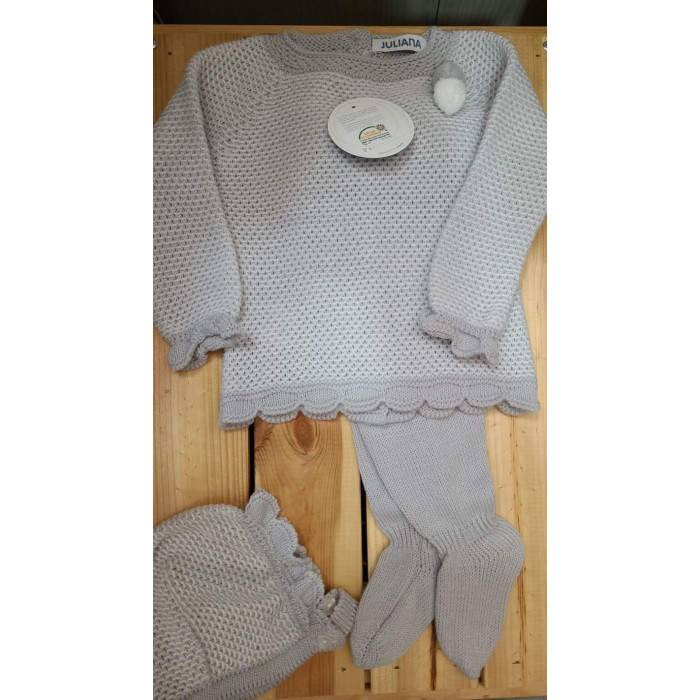 CONJ. 3P LANA GRIS PUNTITOS BLA