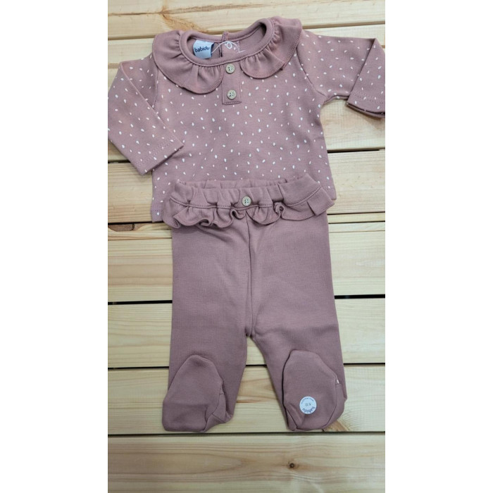 CONJ.2P ALGODON ROSA EMP MOTAS BLANCAS