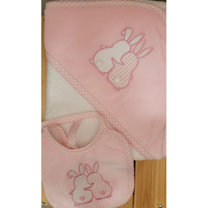 CAPA BAÑO MAXI+BABERO CONEJITOS ROSA...