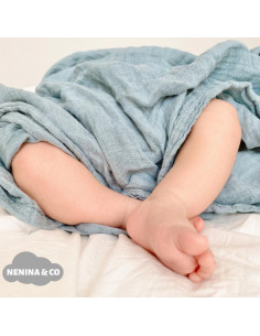 MUSELINA ALGODON BAMBU CELESTE