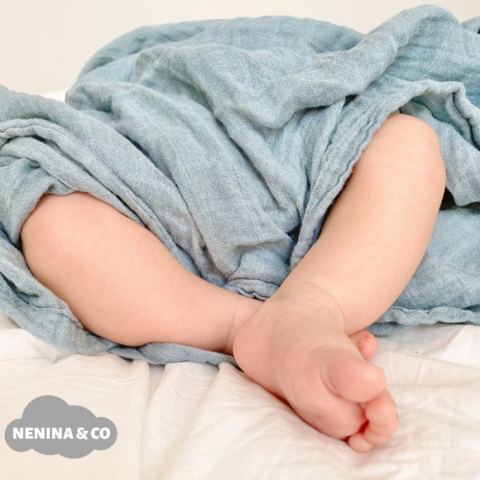 MUSELINA ALGODON BAMBU CELESTE