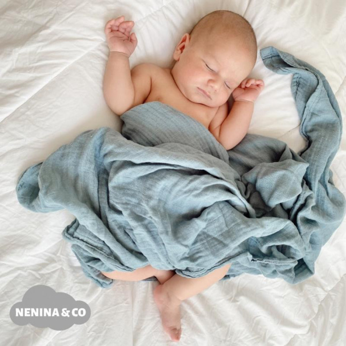 MUSELINA ALGODON BAMBU CELESTE