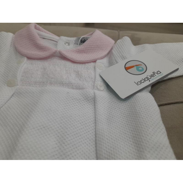 PELELE ALGODON PIQUE BLANCO CUELLO ROSA