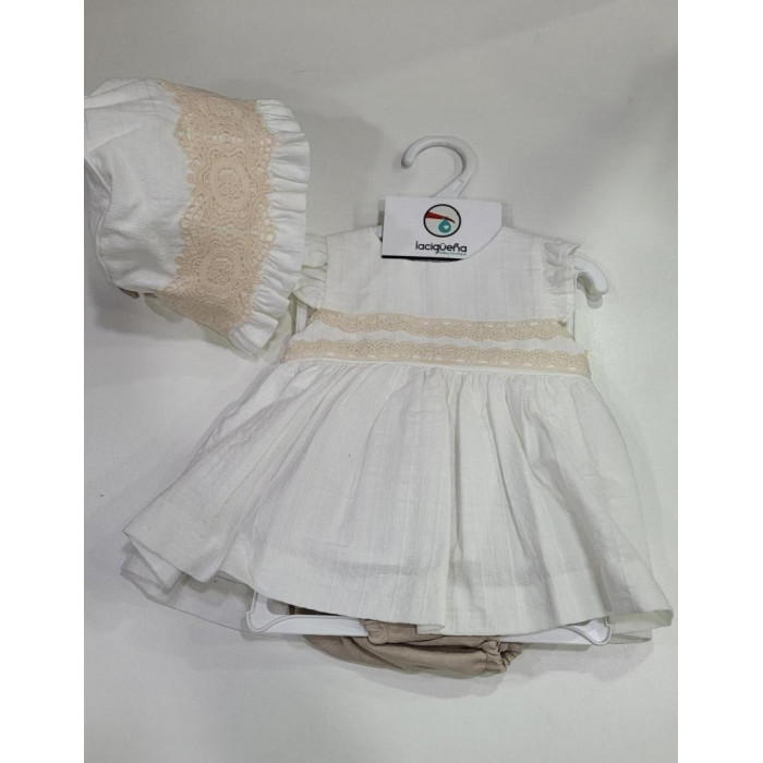 VESTIDO+BRAGA+GORRO BEIG PUNTILLA BEIG