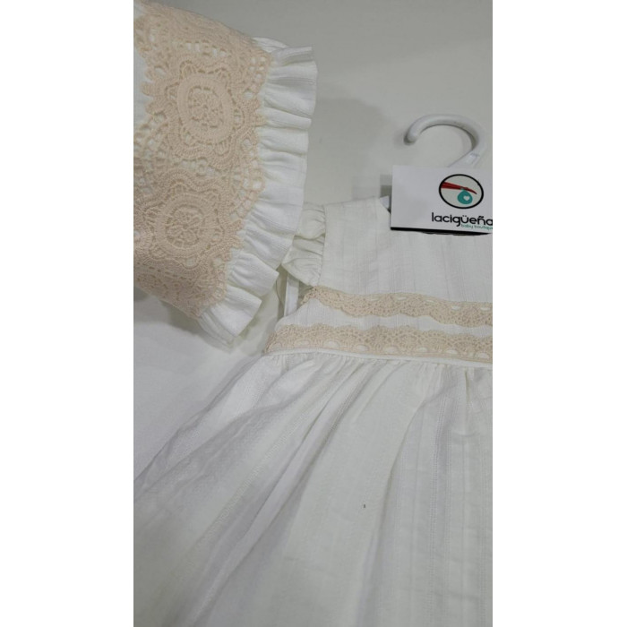 VESTIDO+BRAGA+GORRO BEIG PUNTILLA BEIG