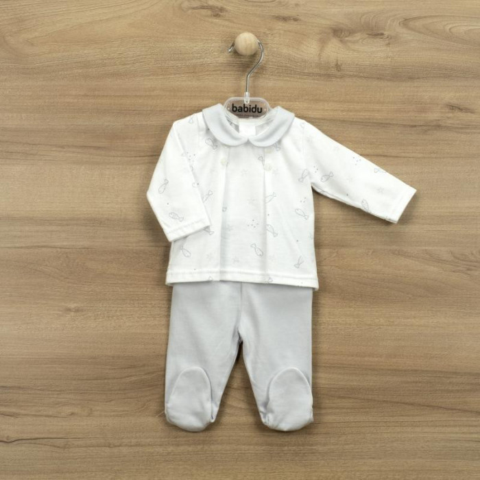 CONJ.2P ALGODON M/L BLA PECES GRIS