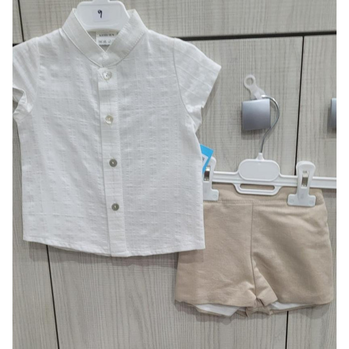 CAMISA M/C BEIG + PANTALON CORTO CAMEL