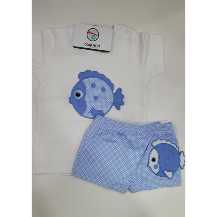 CAMISETA M/C+BAÑADOR PEZ CELESTE