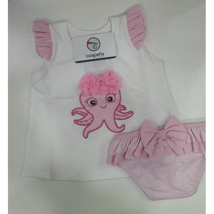 CAMISETA M/C+BAÑADOR PEZ BRILLO ROSA