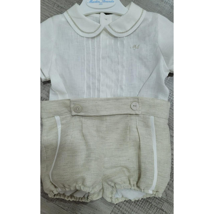 CAMISA M/C LINO BEIG+RANITA RAFIA CAMEL