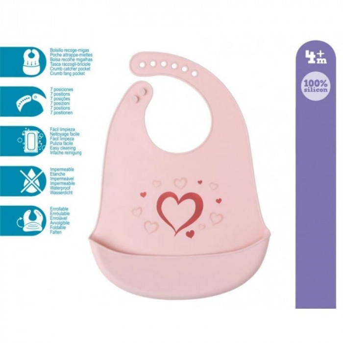 BABERO SILICONA CORAZON ROSA