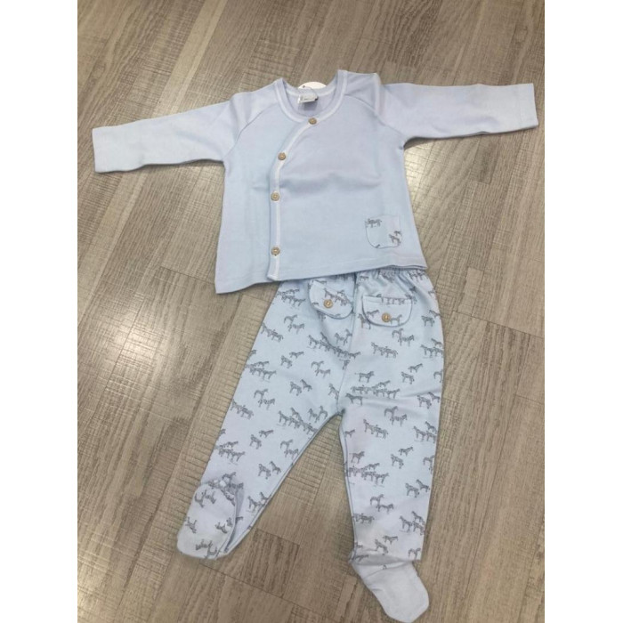 CONJ.2P ALGODON M/L CEBRAS CELESTE