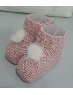 BOTITAS LANA ROSA POM POM BEIG