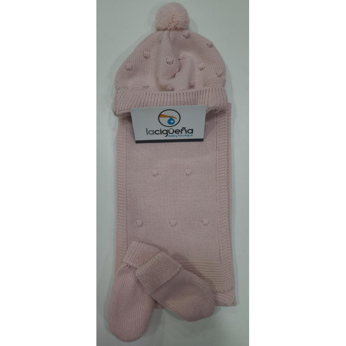 GORRO+BUFANDA+MANOPLAS BODOQUES ROSA EMP