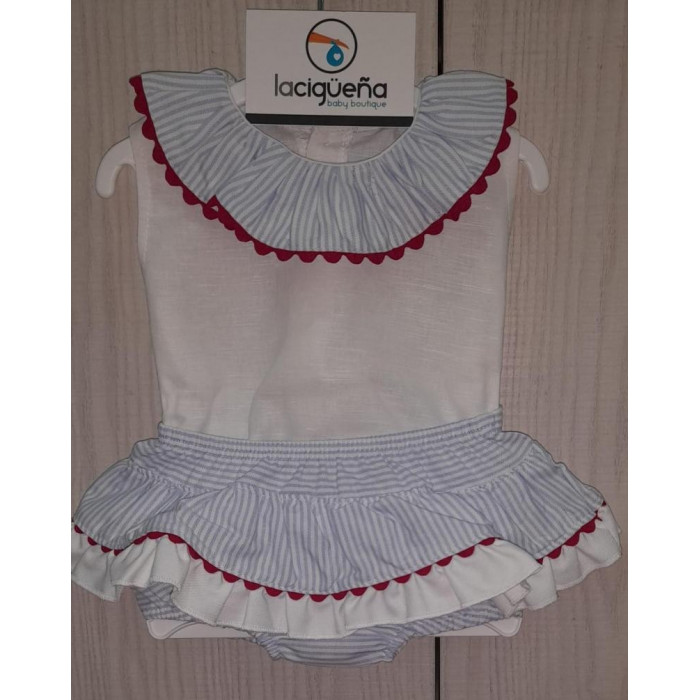 CAMISA S/M+BRAGA VOLANTE RAYAS CTE ROJO