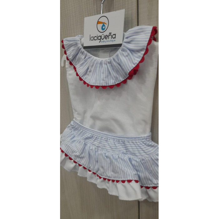 CAMISA S/M+BRAGA VOLANTE RAYAS CTE ROJO