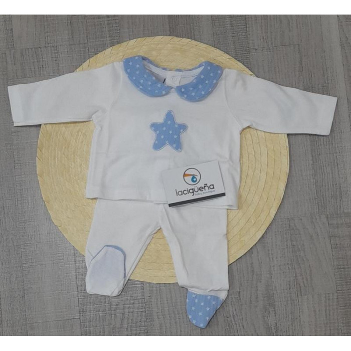 CONJ.2P ALGODON M/L BLANCO ESTRELLA AZUL