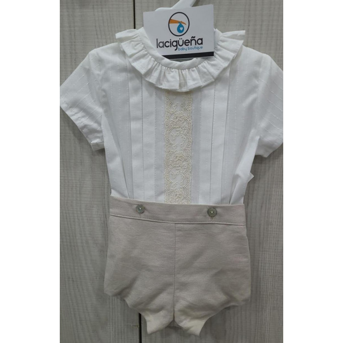 CAMISA M/C BEIG + PANTALON CORTO...
