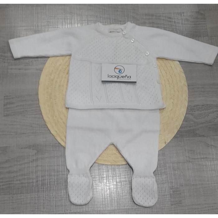 CONJ.2P HILO M/L ESPIGA CALADO BLANCO