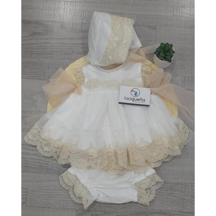 VESTIDO S/M+BRAGA+GORRO JAZMIN BEIG