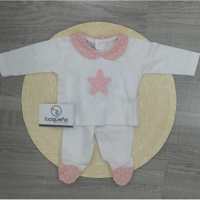 CONJ.2P ALGODON M/L BLANCO ESTRELLA ROSA