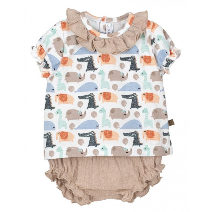 CONJ.2P ALGODON M/C ANIMALES NIÑA CAMEL