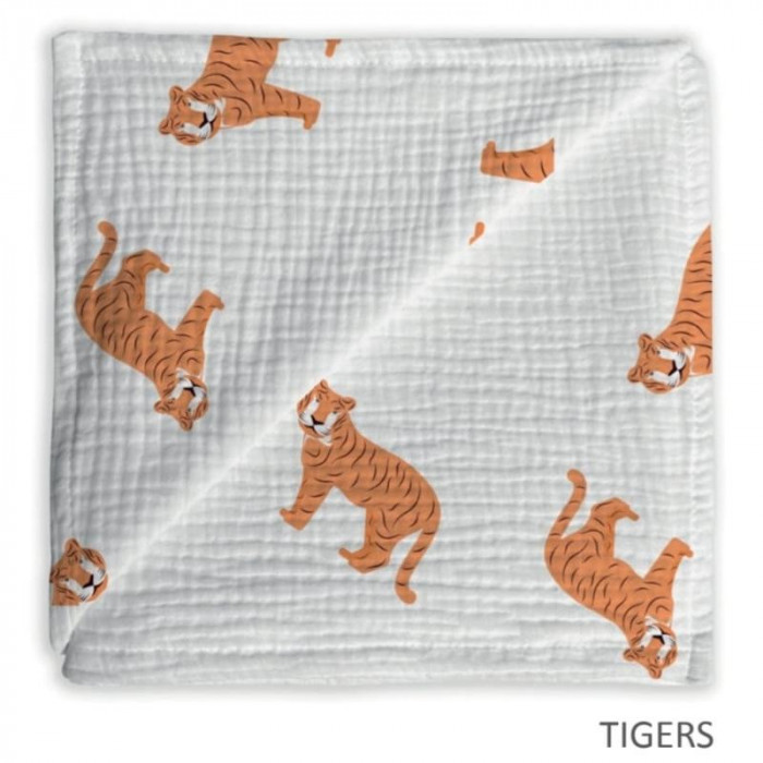 MUSELINA BAMBU TIGERS BLANCO