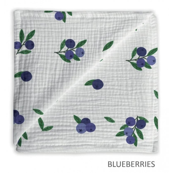 MUSELINA BAMBU BLUEBERRIES BLANCO AZUL