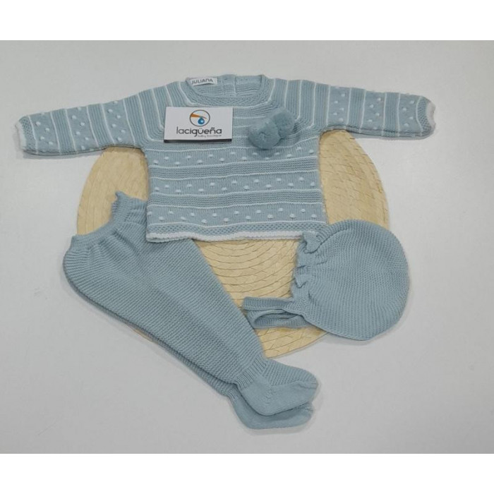 CONJUNTO 3 PIEZAS LANA VERDE RAYADO...