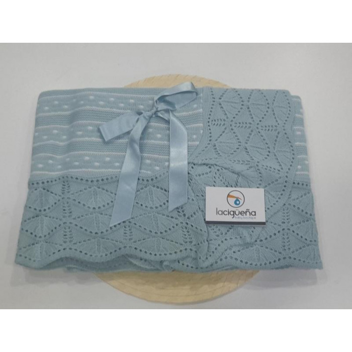 CHAL LANA VERDE RAYADO MOTAS BLANCO