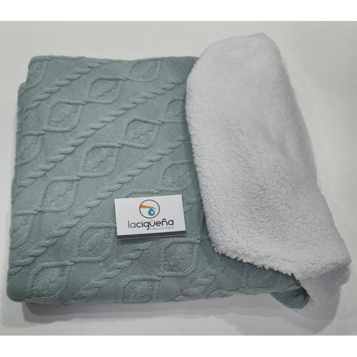 MANTA LANA HOJAS VERDE BORREGUILLO