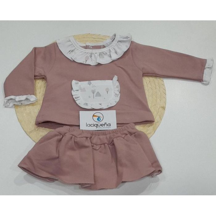SUDADERA + BRAGA CON VOLANTES TINY ROSA