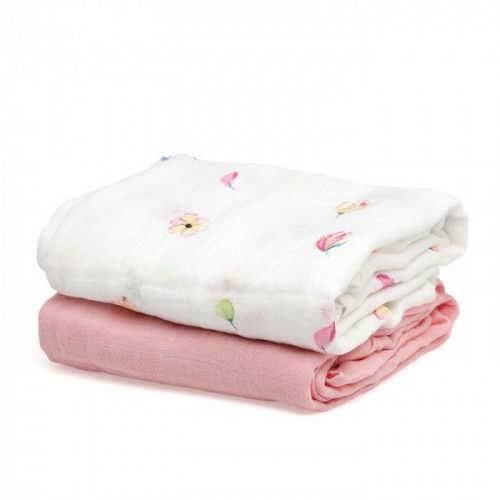 PACK 2 MUSELINAS FLORES ROSA