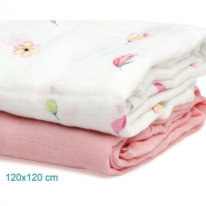 PACK 2 MUSELINAS FLORES ROSA