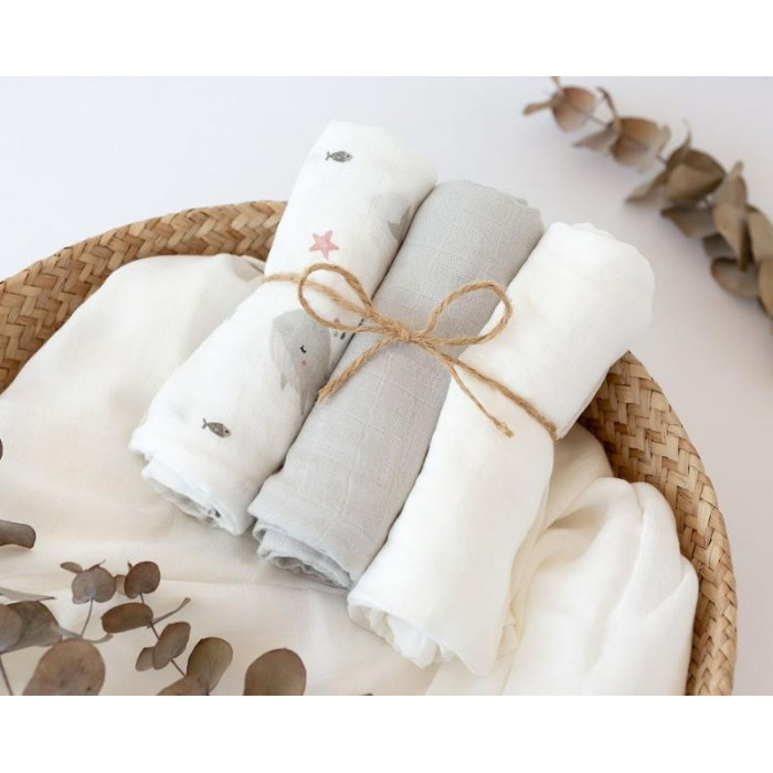 PACK 3 GASAS BAMBU BALLENAS GRIS...