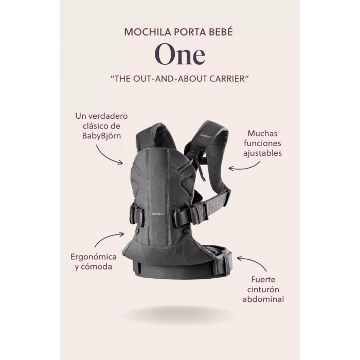 MOCHILA PORTABEBE ONE GRIS ALGODON...