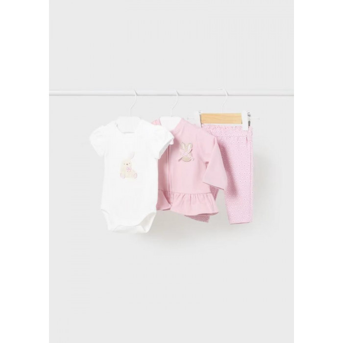 CHANDAL 3 PIEZAS ALGODON CONEJITOS ROSA