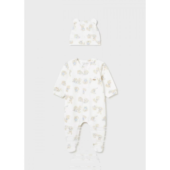 PELELE ALGODON CON GORRO CONEJITOS AZUL