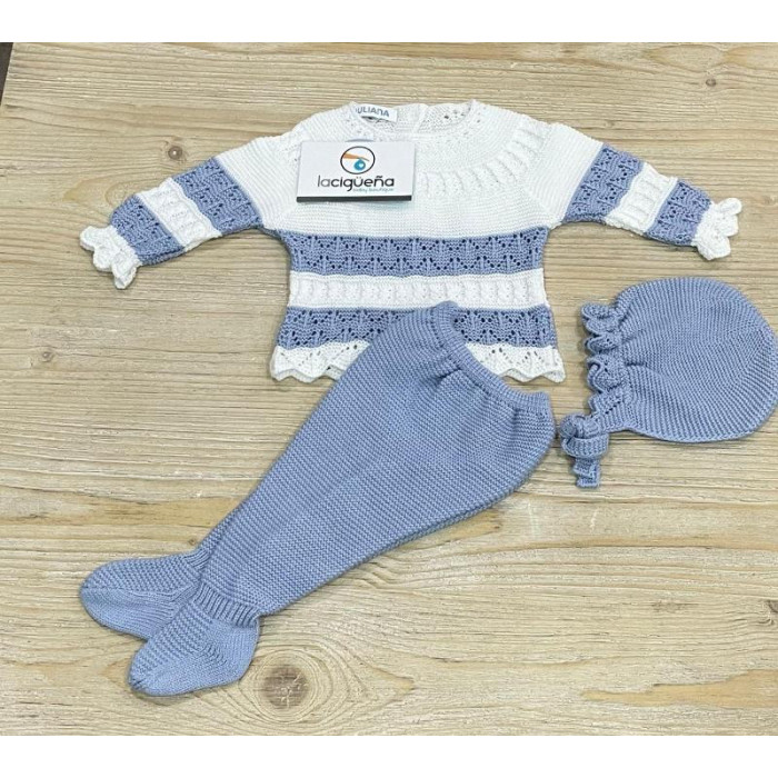 CONJUNTO 3 PIEZAS HILO RAYAS CIELO...